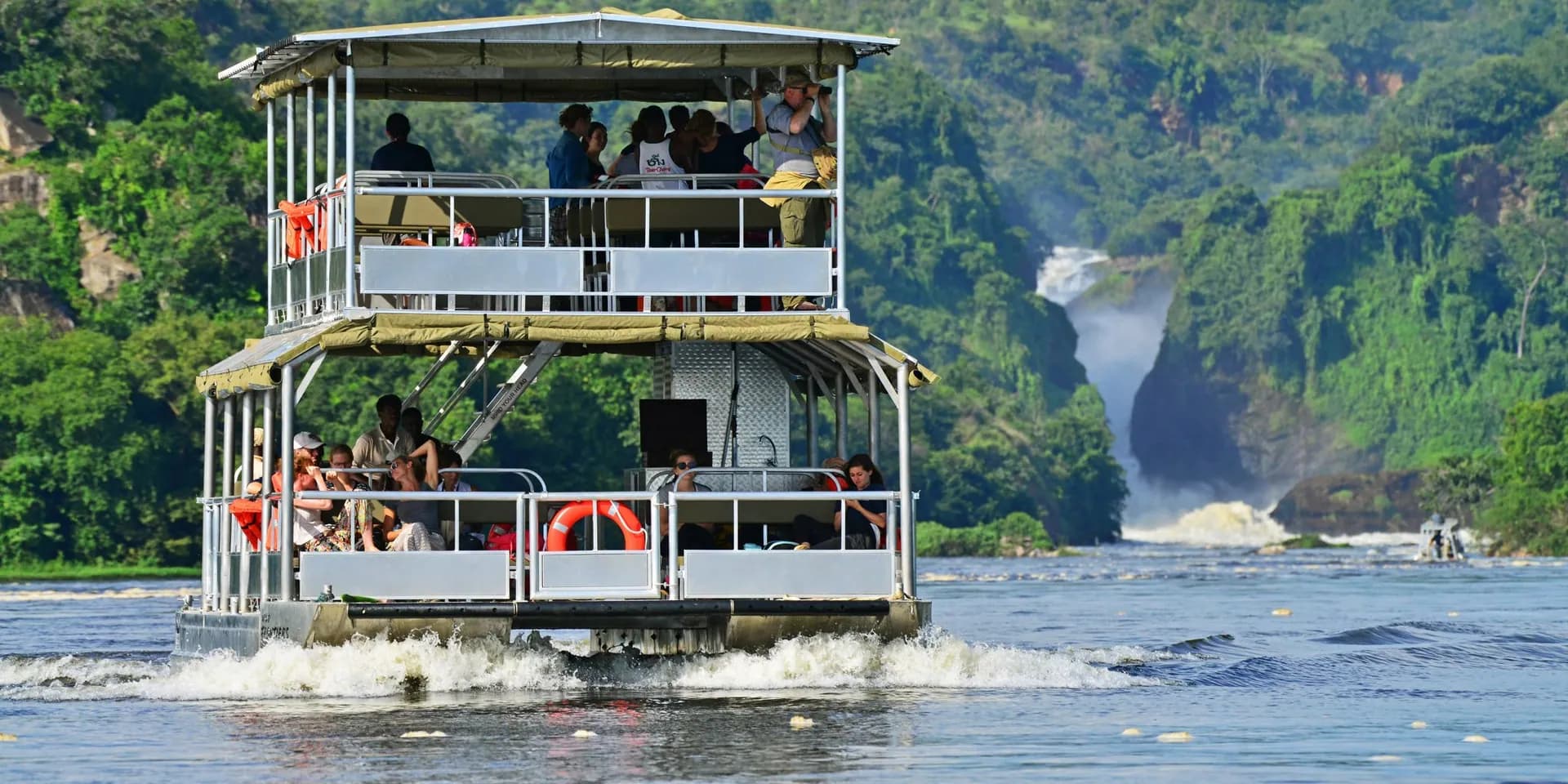 Safari boat on the Nile below Murchison Falls
