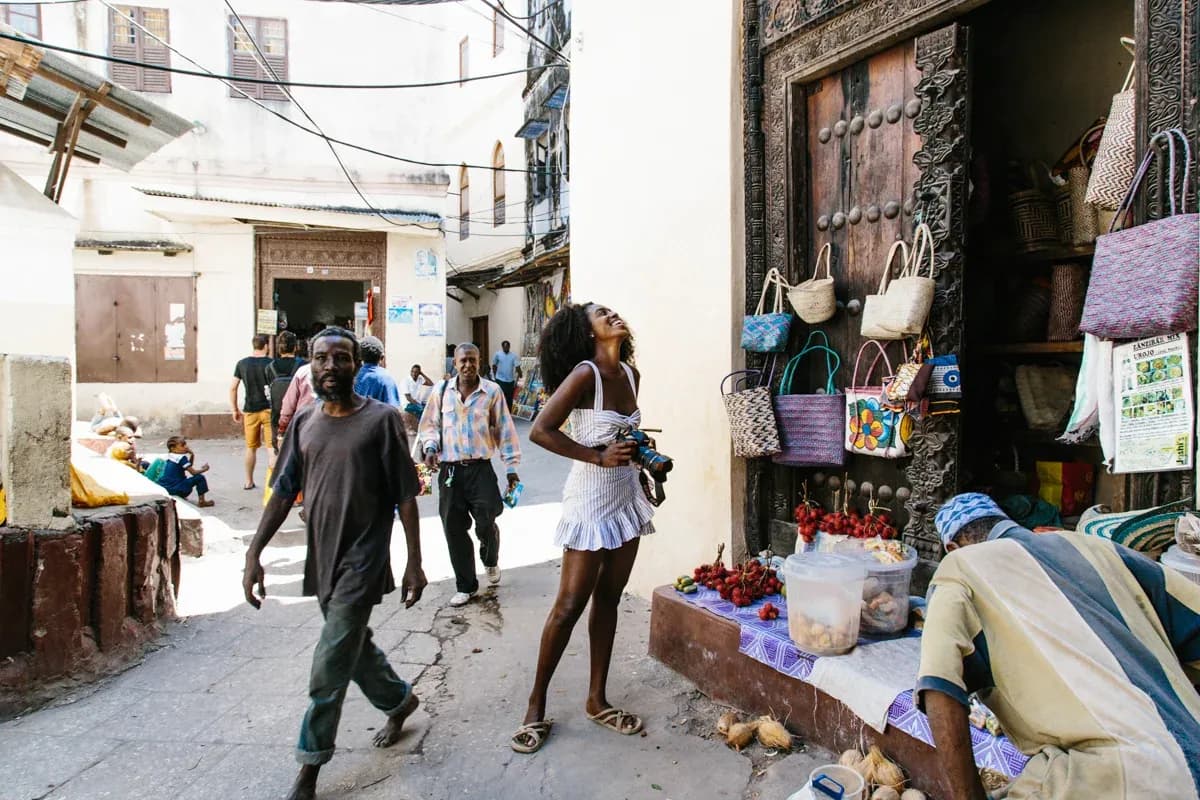 Narrow street lined with old buildings in Stone Town